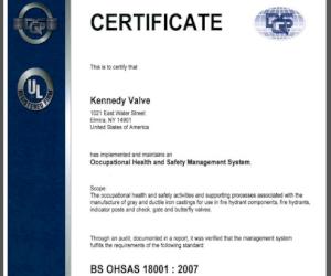 Kennedy Valve Receives OHSAS 18001 Certification